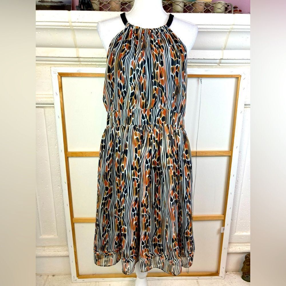 ECI Lined chiffon Multicolor Halter Dress w/pockets,lined, layered bottom